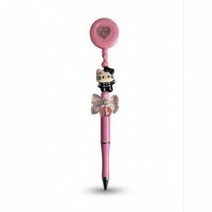 Hand Crafted Pink Character Beased Pen with Heart Charm Retractable